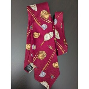 Field & Stream Fishing Fisherman Tie Red Silk‎ USA Made Vintage 56"